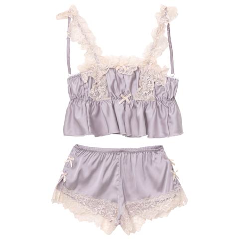 7/18新作!スウィートフリルレーシィトップス&ショートパンツルームウェア(ラベンダー-フリー)