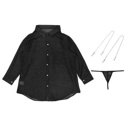 11/5再販!ビジューストラップシアーシャツルームウェア(ブラック-フリー)