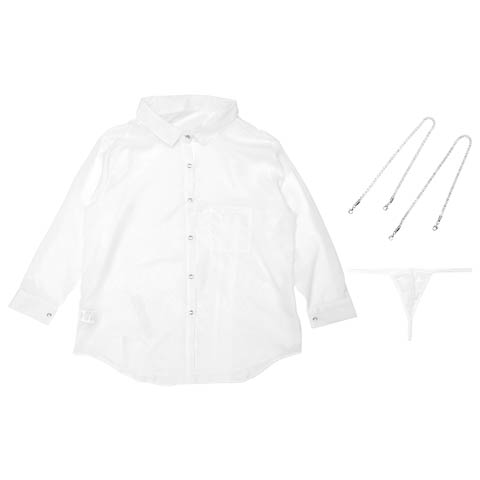 11/5再販!ビジューストラップシアーシャツルームウェア(ホワイト-フリー)