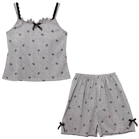 7/14新作!プチリボンドットキャミソール&ショートパンツルームウェア(グレー-フリー)