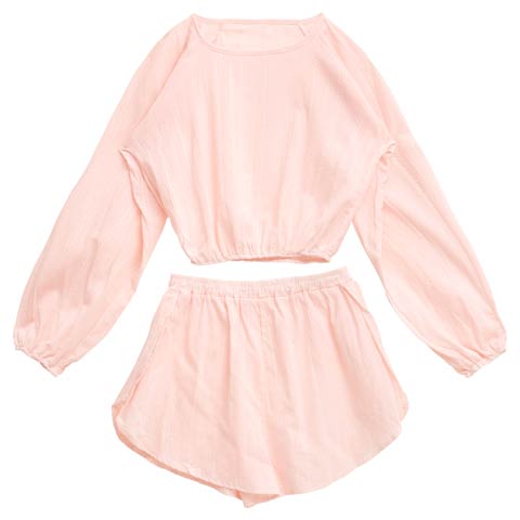 9/19新作!パステルケーブルストライプクロップド丈スウェットトップス&ショートパンツルームウェア(ピンク-フリー)