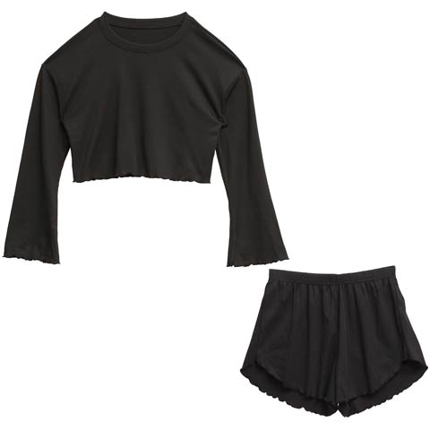 9/22新作!フレアリブクロップド丈トップス&ショートパンツルームウェア(ブラック-フリー)