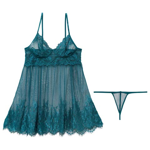 9/22新作!ブルームメッシュレースベビードール(グリーン-フリー)