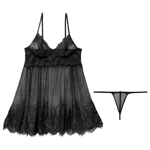 9/22新作!ブルームメッシュレースベビードール(ブラック-フリー)