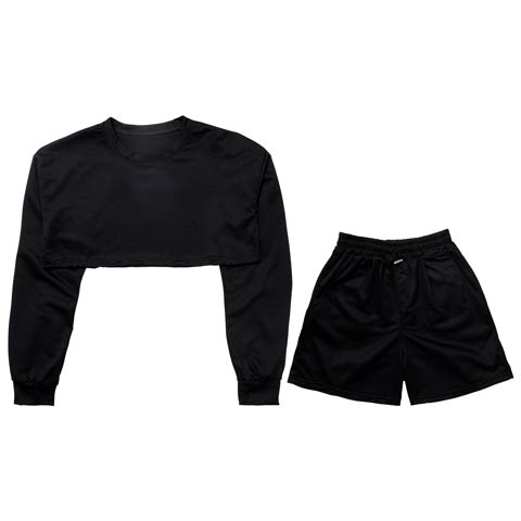 9/17新作!クロップド丈スウェットトップス&ショートパンツルームウェア(ブラック-フリー)