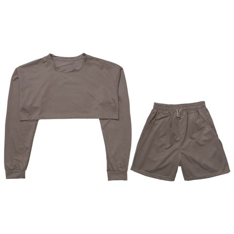 9/17新作!クロップド丈スウェットトップス&ショートパンツルームウェア(チャコール-フリー)