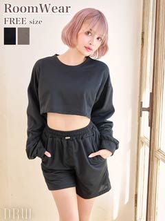 9/17新作!クロップド丈スウェットトップス&ショートパンツルームウェア