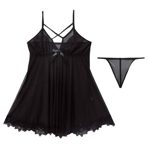 10/13新作!シアーフラワークロスコードベビードール(ブラック-フリー)