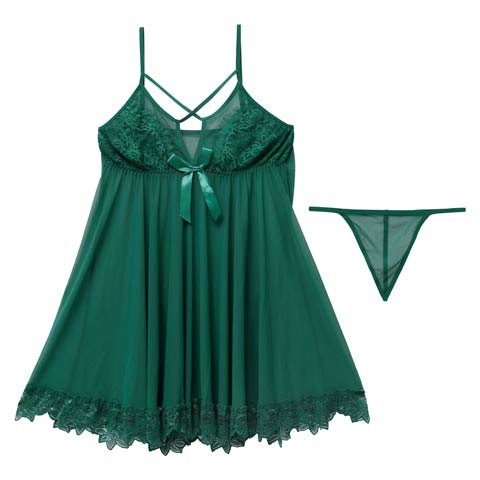 10/13新作!シアーフラワークロスコードベビードール(グリーン-フリー)