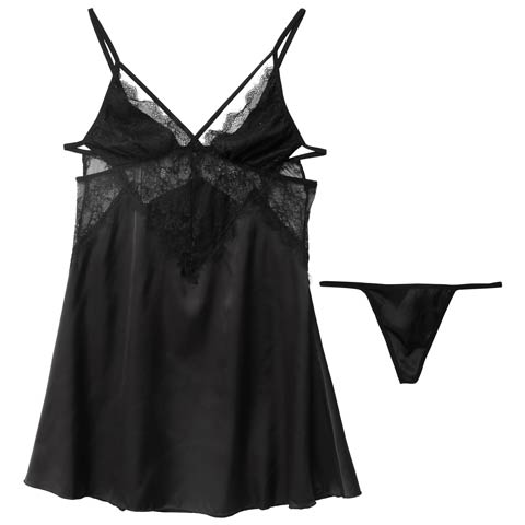 9/26新作!クロスコードレースシアーベビードール(ブラック-フリー)