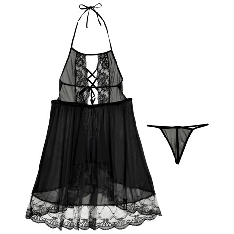 10/10新作!エレガンスレースホルターベビードール(ブラック-フリー)
