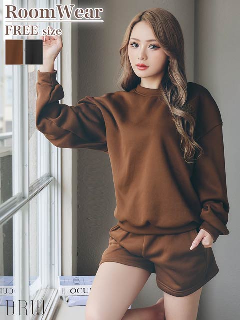 10/8新作!ワンカラー長袖プルオーバー&ショートパンツルームウェア