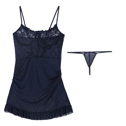 10/17新作!フローラルシアーフリルベビードール(ネイビー-フリー)