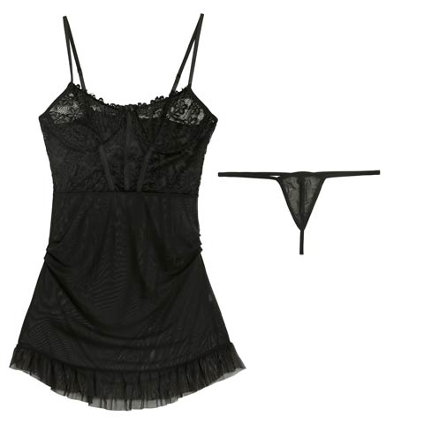 10/17新作!フローラルシアーフリルベビードール(ブラック-フリー)