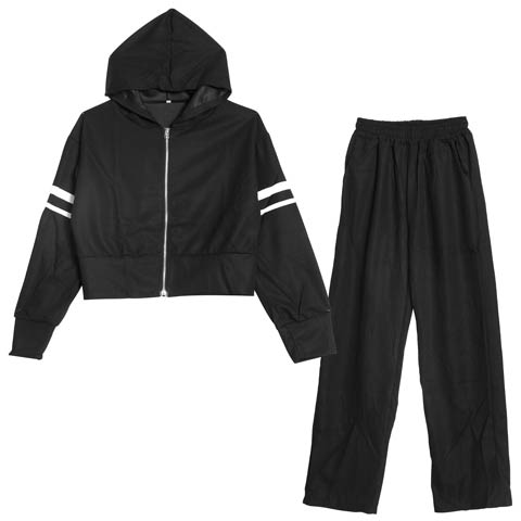 11/7新作!スリーブラインWジップパーカー＆ロングパンツルームウェア(ブラック-フリー)