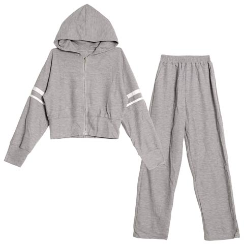 11/7新作!スリーブラインWジップパーカー＆ロングパンツルームウェア(グレー-フリー)