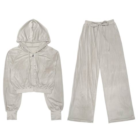 11/5新作!ベロアクロップドパーカー&ロングパンツルームウェア(グレー-M)