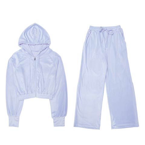 11/5新作!ベロアクロップドパーカー&ロングパンツルームウェア(ブルー-M)