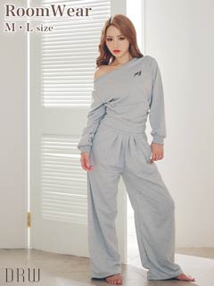 10/20新作!ルーズオフショルダートップス&ワイドパンツルームウェア
