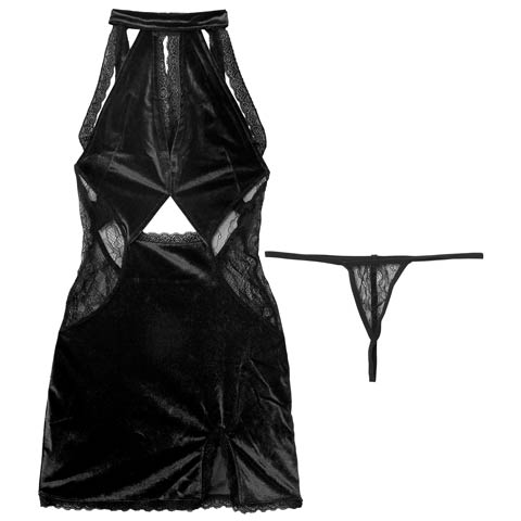 12/3新作!ベルベットレーシィドレスルームウェア(ブラック-フリー)