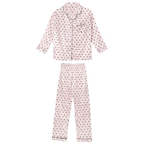 12/1新作!ガーリーハートサテントップス&ロングパンツルームウェア(ピンク-フリー)