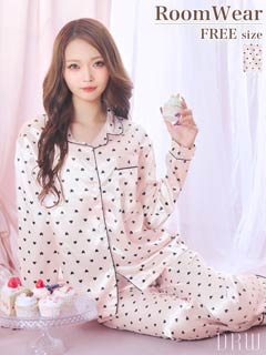 12/1新作!ガーリーハートサテントップス&ロングパンツルームウェア