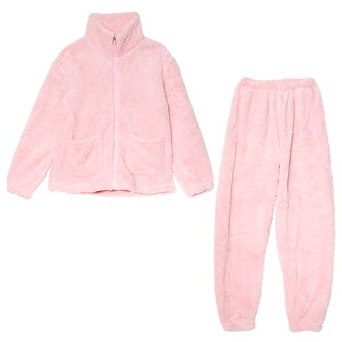 12/15新作!フェミニンもこもこトップス&ロングパンツルームウェア(ピンク-フリー)