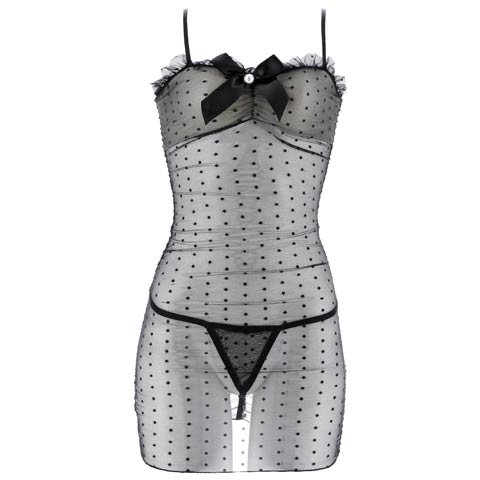 12/24新作!チャーミングシアードットベビードール(ブラック-フリー)