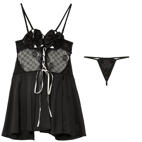 12/19新作!ラビッシュリボンレースアップベビードール(ブラック-フリー)