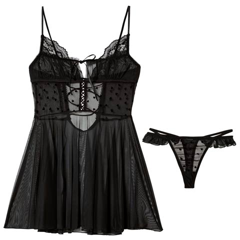 1/28新作!ハートドットチュールベビードール(ブラック-フリー)