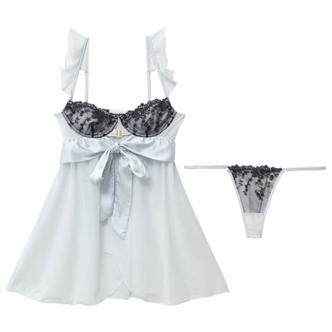 2/2新作!フェアリーフリルリボン ベビードール(ブルーグレー-フリー)