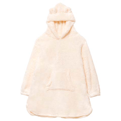 12/8新作!くま耳フードもこもこワンピースルームウェア(アイボリー-M-L)