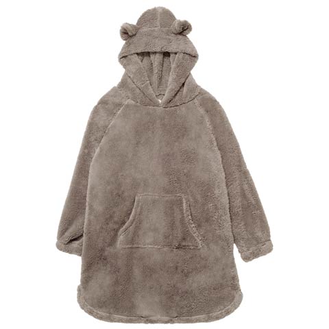 12/8新作!くま耳フードもこもこワンピースルームウェア(ブラウン-M-L)