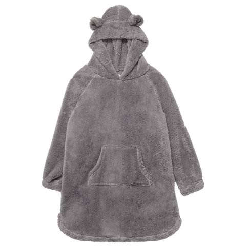 12/8新作!くま耳フードもこもこワンピースルームウェア(チャコール-M-L)
