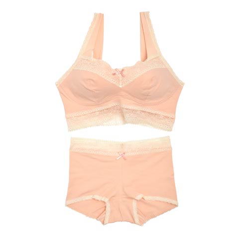 【ノンワイヤー】フェアリールームブラジャー＆フルバックショーツ(ピンク-M)