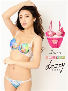 Intima 2014 下着専門誌 ランジェリー 水着コレクション カラフル水彩Flower柄シフォンブラジャー&ショーツ/下着の通販は