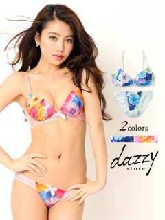 カラフルFlower×ギャザーシフォンブラジャー&ショーツ/下着の