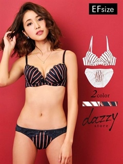 大きいサイズ】レトロなストライプ柄シフォンブラジャー