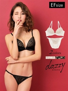 【大きいサイズ】ボトムアップ風千鳥柄ヌーディブラジャー&ショーツ/下着
