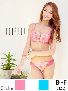 【granatus】【大きいサイズ有】水彩花柄オーガンジーブラジャー&フルバックショーツ
