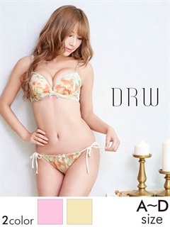 紐パン付水彩タイダイ柄ブラジャー&フルバックショーツ