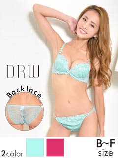 【granatus】【大きいサイズ有】ピーコックフェザー刺繍ブラジャー&バック透けフルバックショーツ