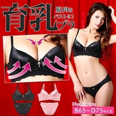 【ノンワイヤー】薔薇チャーム付シンプル育乳脇高ブラジャー&フルバックショーツ