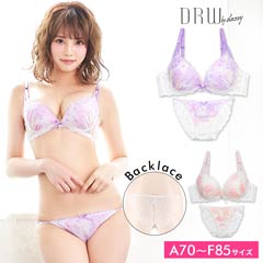 【大きいサイズ有】パステルグラデflowerチュールレースブラジャー＆透けフルバックショーツ
