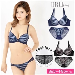 ストライプ柄サテンブラジャー＆バック透けフルバックショーツ