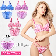 【LOVISTY】水彩グラデーションフラワーレースブラジャー&フルバックショーツ