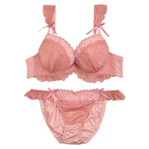 レーシィフリル×チュールブラジャー&フルバックショーツ(ピンク-A70/ショーツM)
