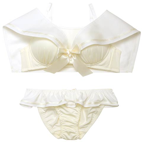 【ノンワイヤー】パステルセーラーカラーブラジャー&フルバックショーツ[推し](アイボリー-S)