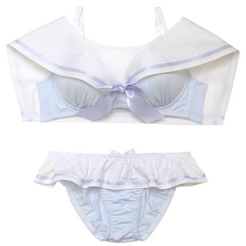 【ノンワイヤー】パステルセーラーカラーブラジャー&フルバックショーツ[推し](サックス-S)