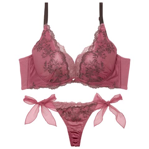 7/9新作!【Tバック】カシュクールアイビーチュール育乳ブラジャー&サイド紐Tバックショーツ[推し](ピンク-A70/ショーツM)